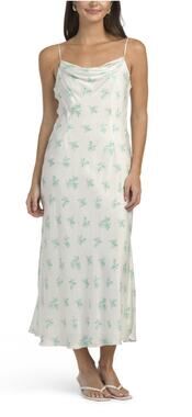NWT French Connection Anna Fleur Floral Cowl Neck Satin Maxi Slip Dress Size 10